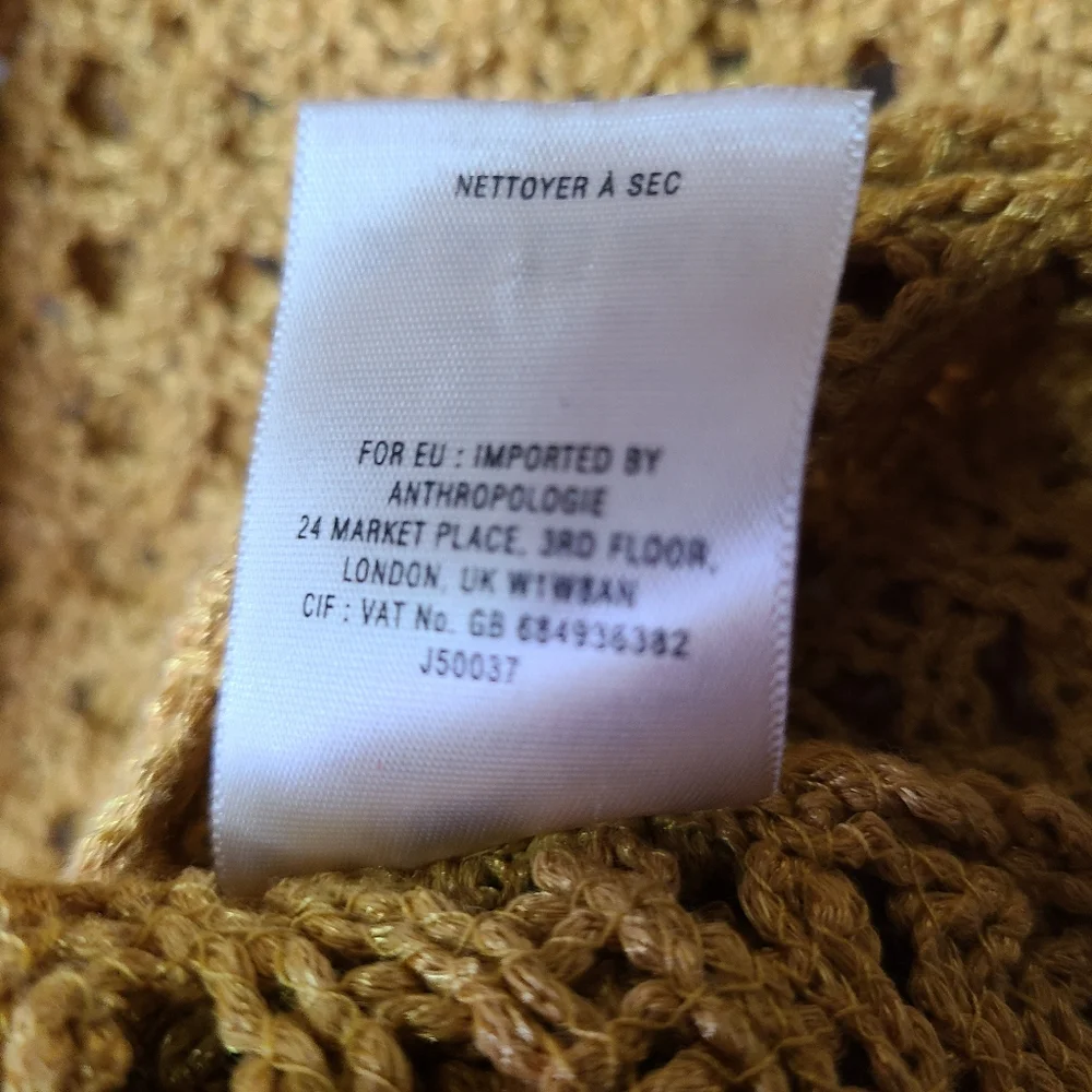 Anthropologie Angel Of The North Open Knit Mustard Top - Picture 7 of 11